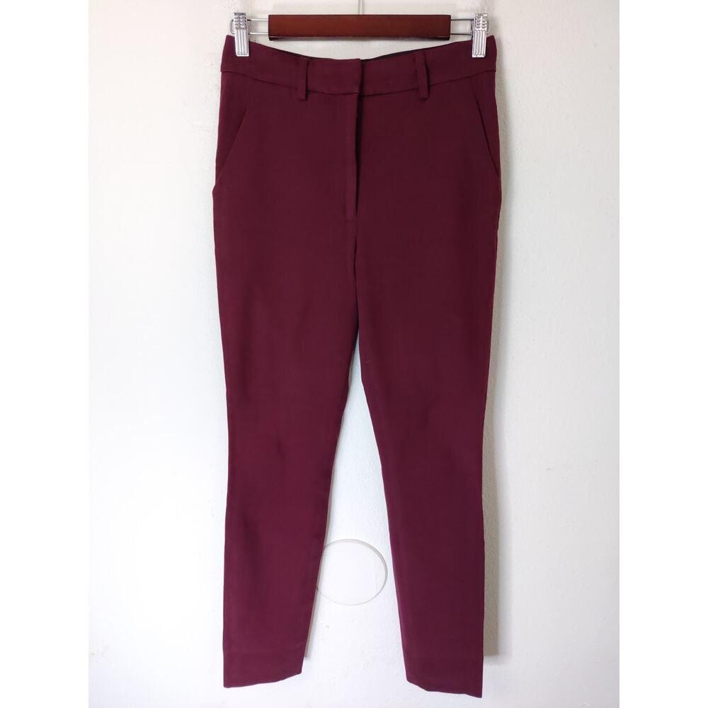 Apiece Apart Camilla Maroon High Waisted Stretch Twill Tapered Skinny Trousers 0